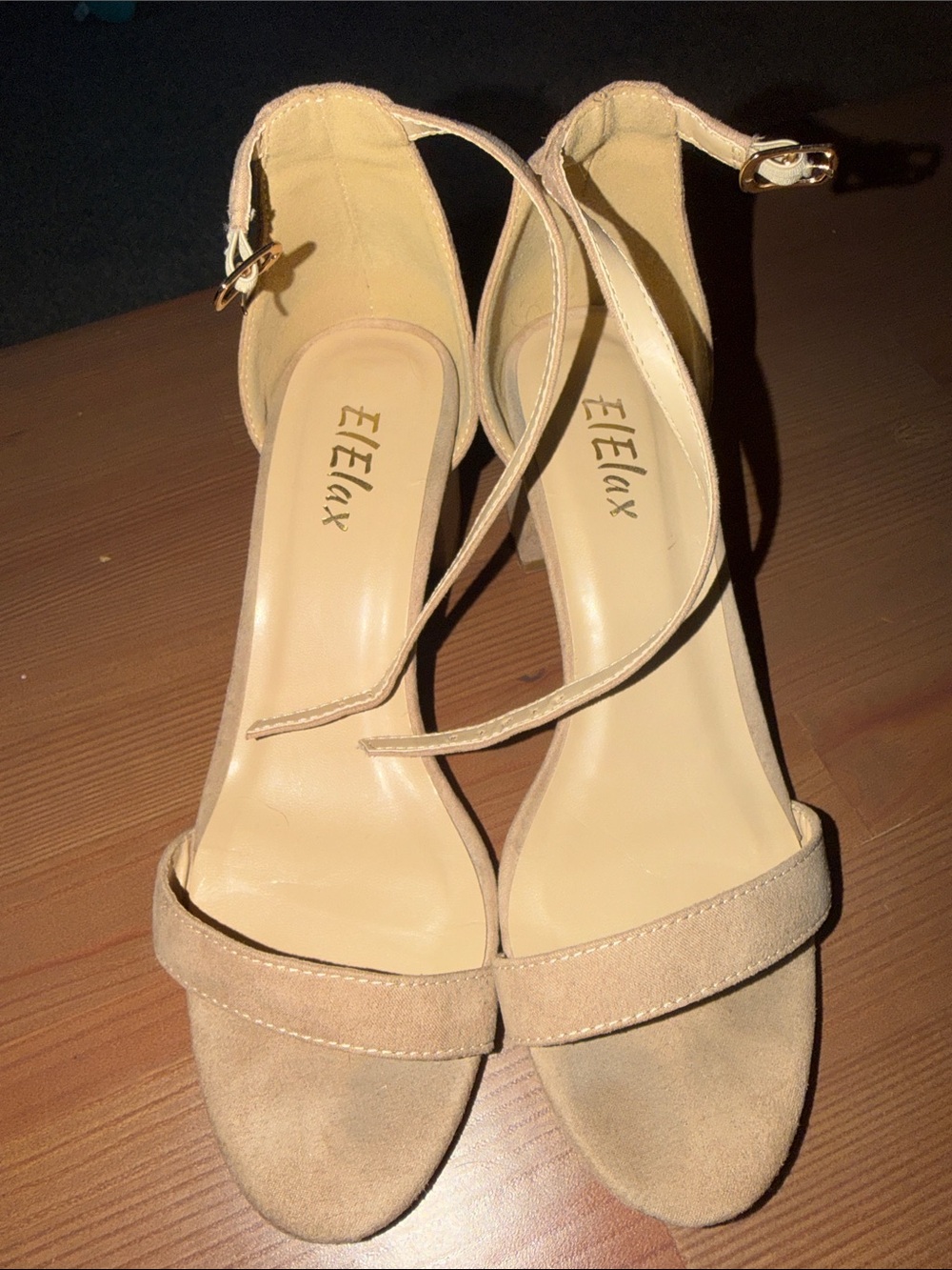 Women's Beige Ankle-Strap Suede Sandals